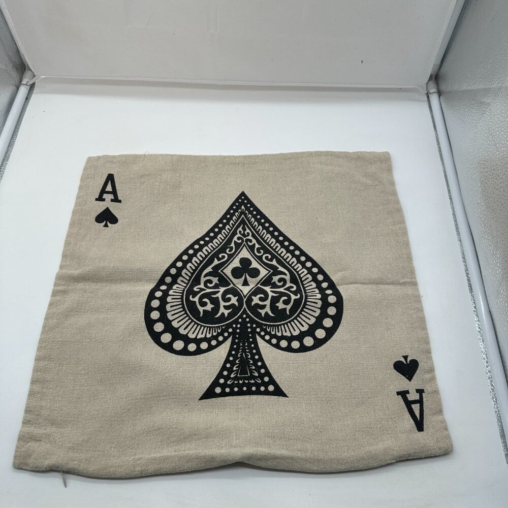 EUC Pillow Cover Cream Black Card Spade 16" x 16" Square Zipper Closure KFT